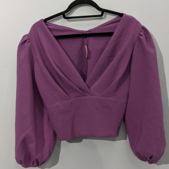 Bawdy Cropped Blouse in Lavender Vixen by Micheline Pitt - Picture 2 of 4